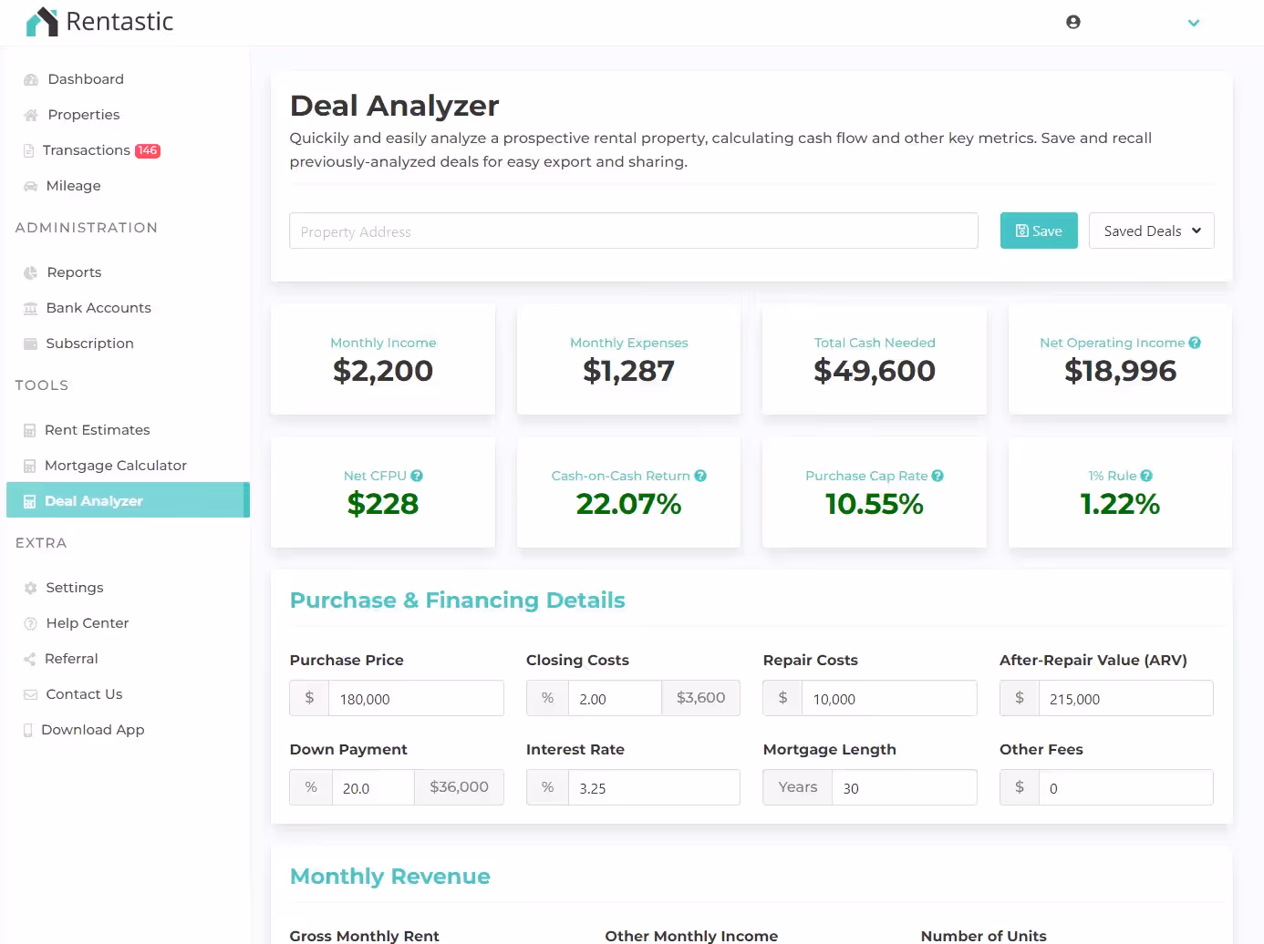 Deal Analyzer Feature in Rentastic