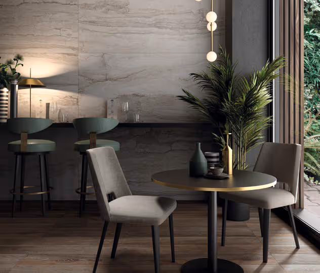 Restaurant with tiled walls