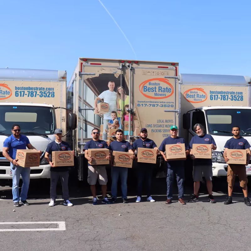 Professional mover securing items in a moving truck