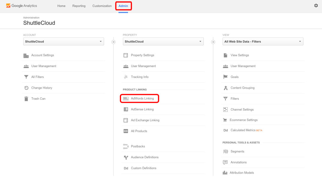 Adwords and Analytics accounts