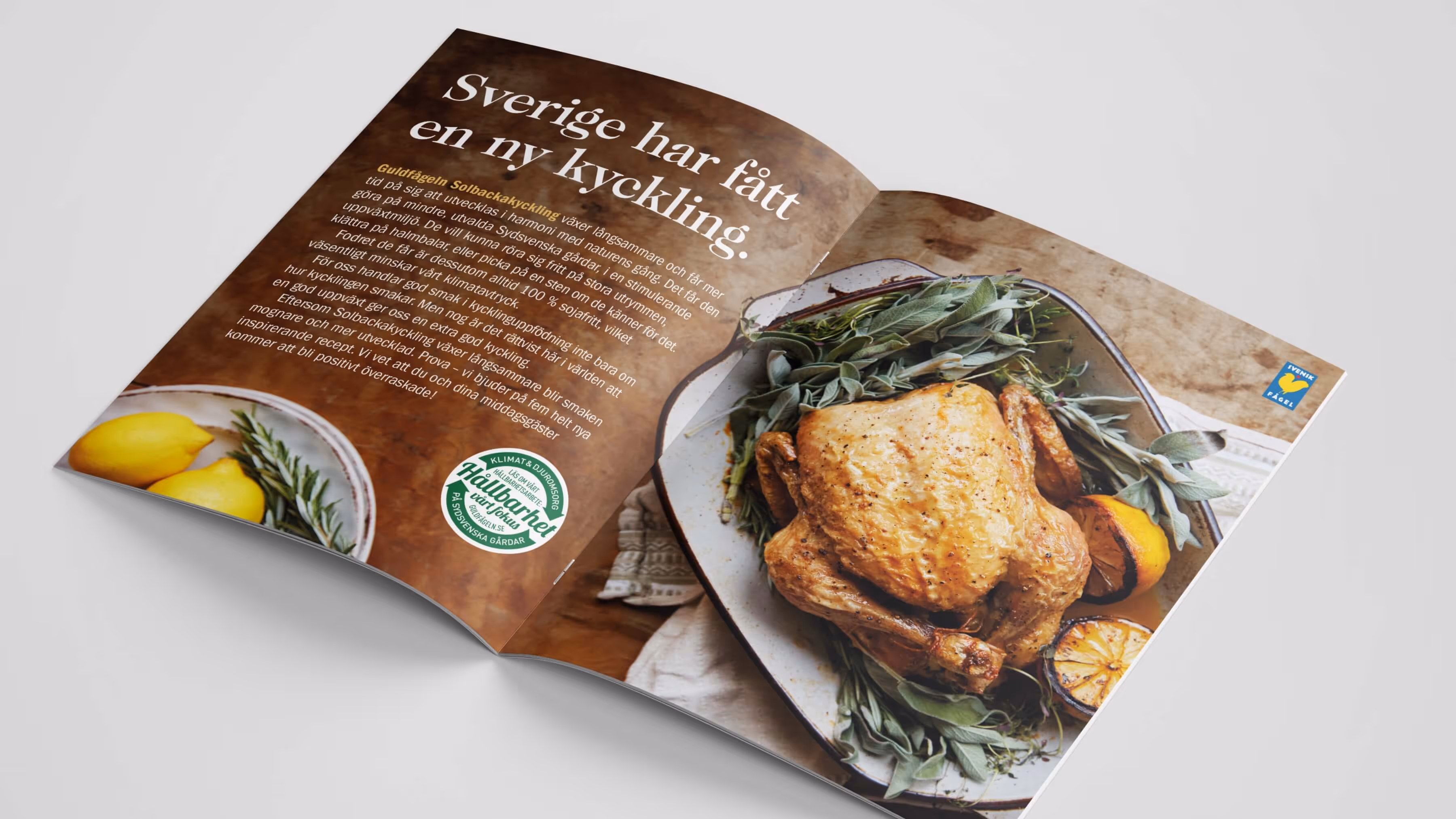 An opened magazine showing an ad from Guldfågeln