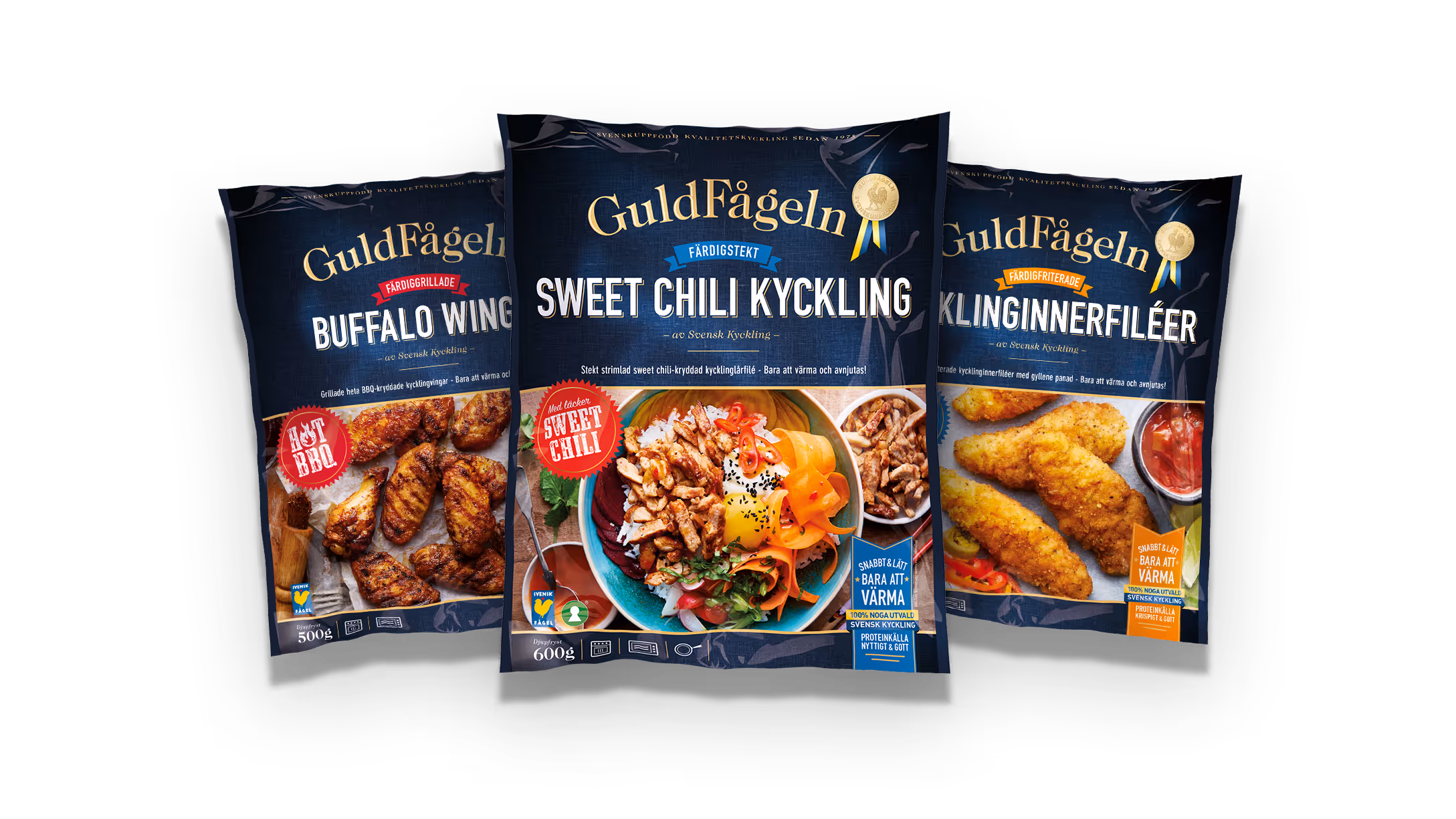 Three packages with chicken from Guldfågeln