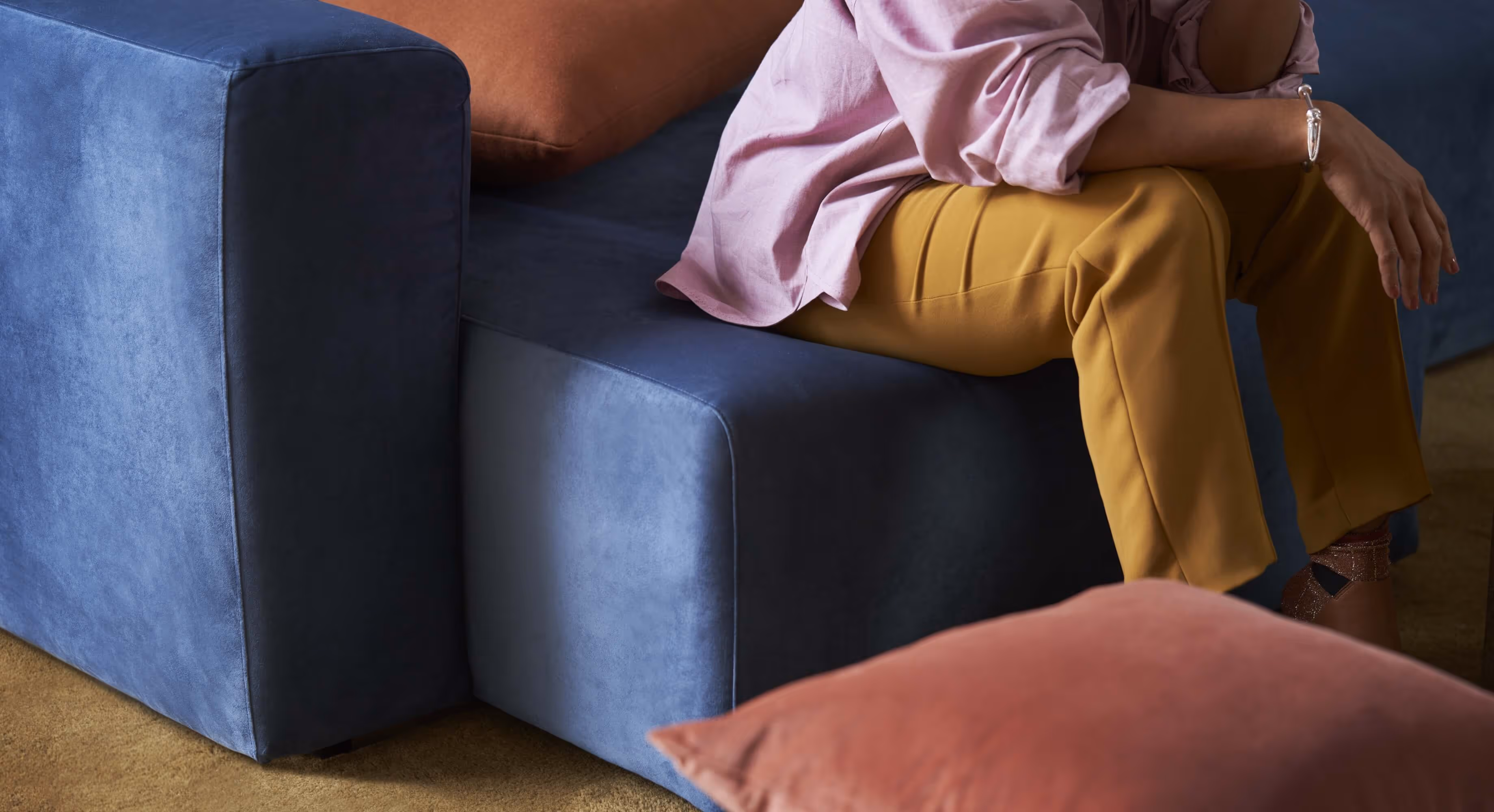 A photo of a corner of a sofa