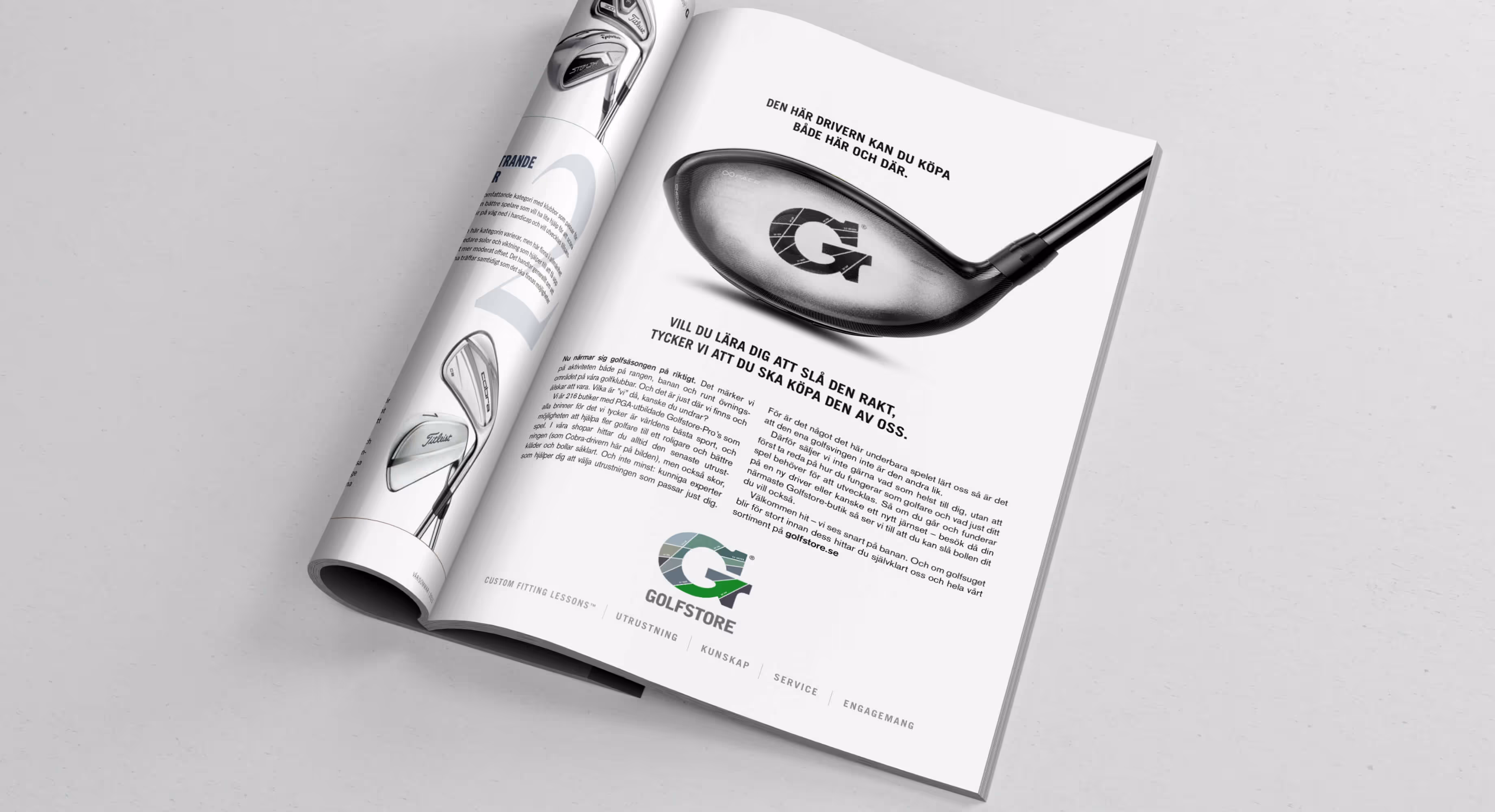 A open magazine showing a page from the magazine Golfstores form Golfstore