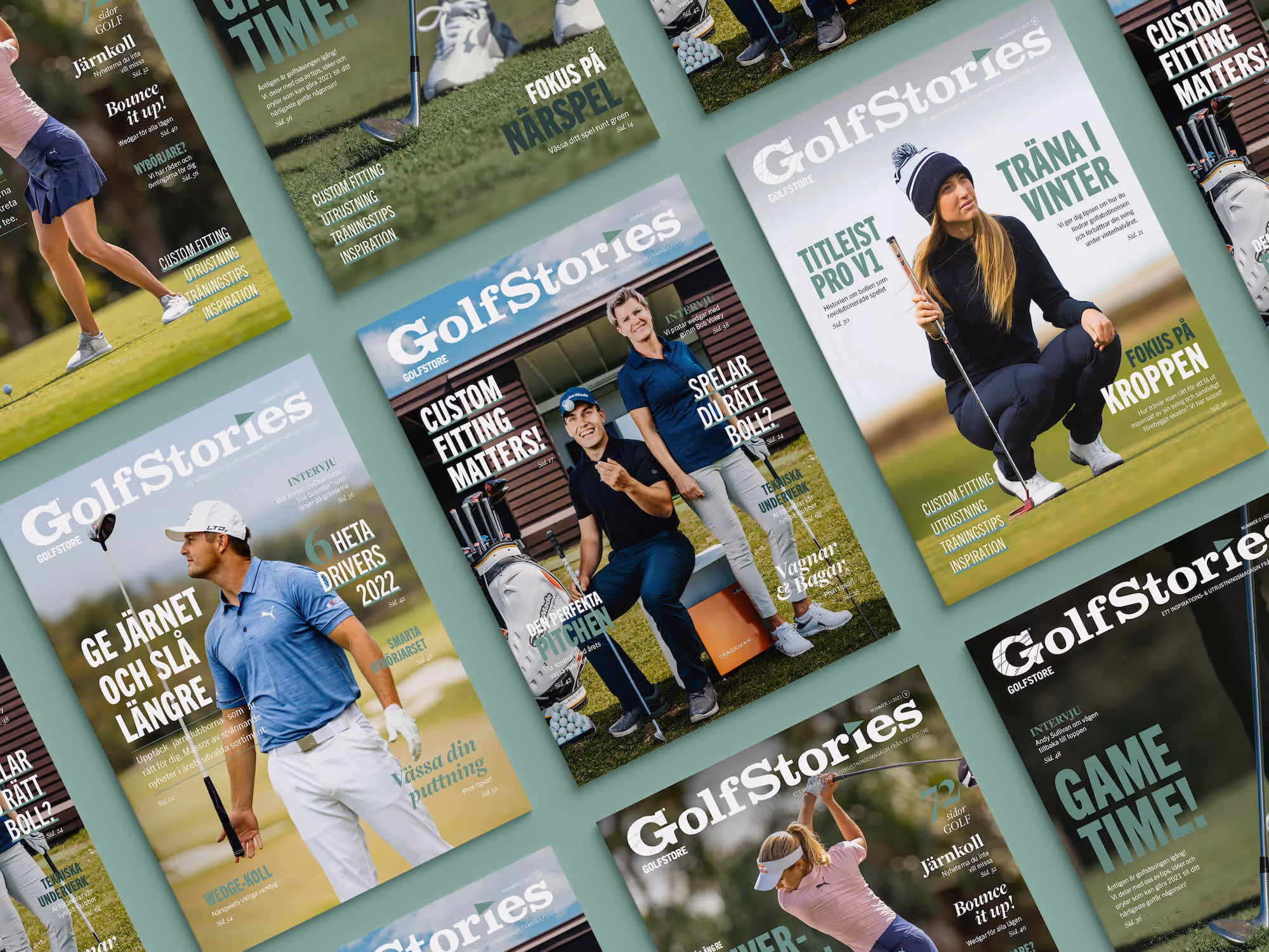 A grid of the magazine Golfstories from Golfstore