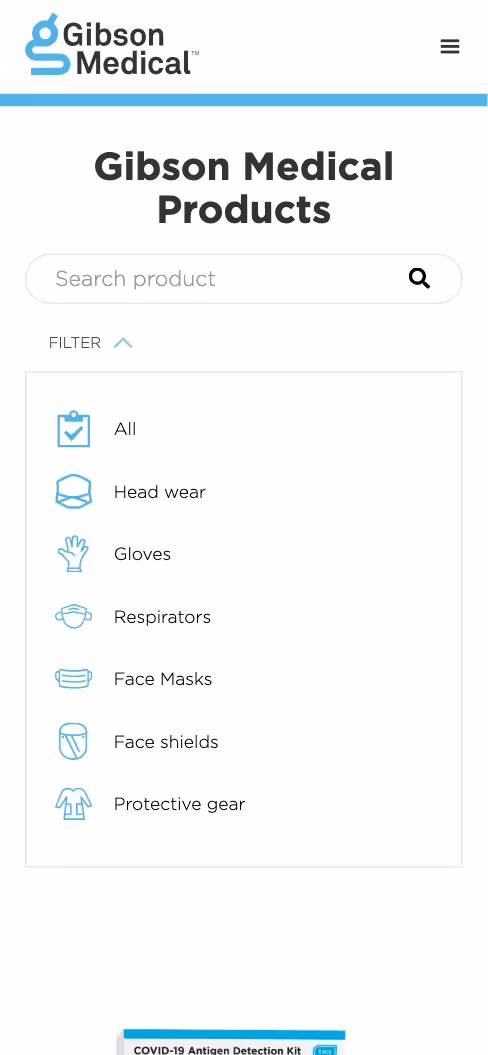 A screenshot of the mobile version of the website gibsonmedical.com