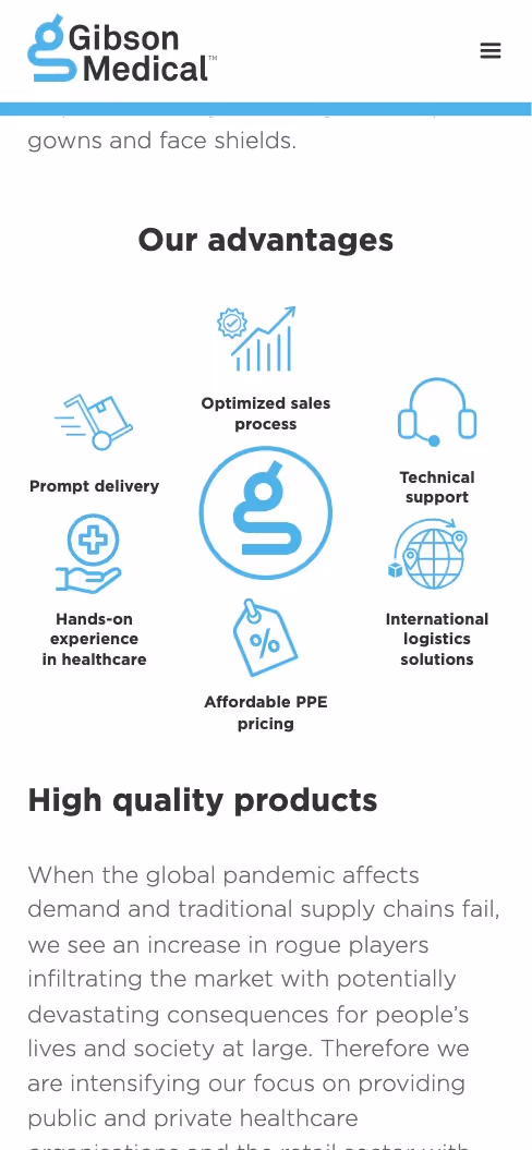 A screenshot of the mobile version of the website gibsonmedical.com