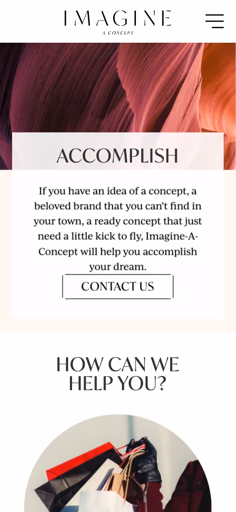 A screenshot of the mobile version of the website imagine-a-concept.se