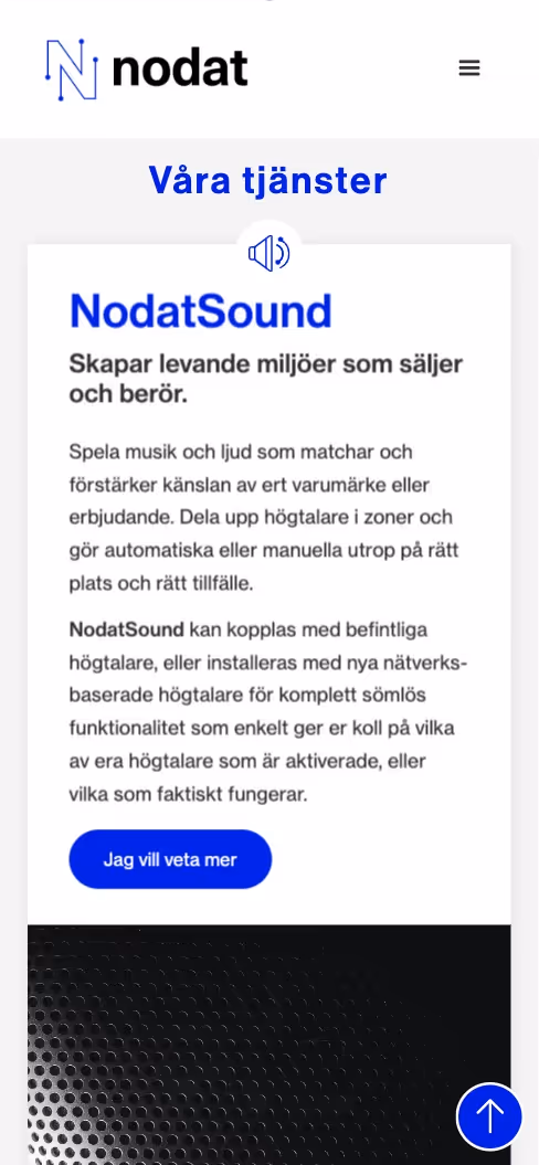 Screenshot of the mobile version of the website nodat.se