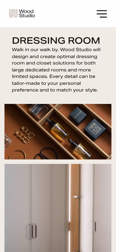 Screenshot of the mobile version of woodstudio.se