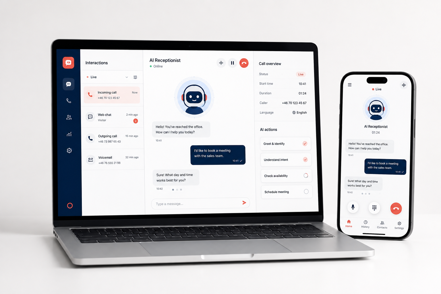 AI-receptionist på dator och mobil