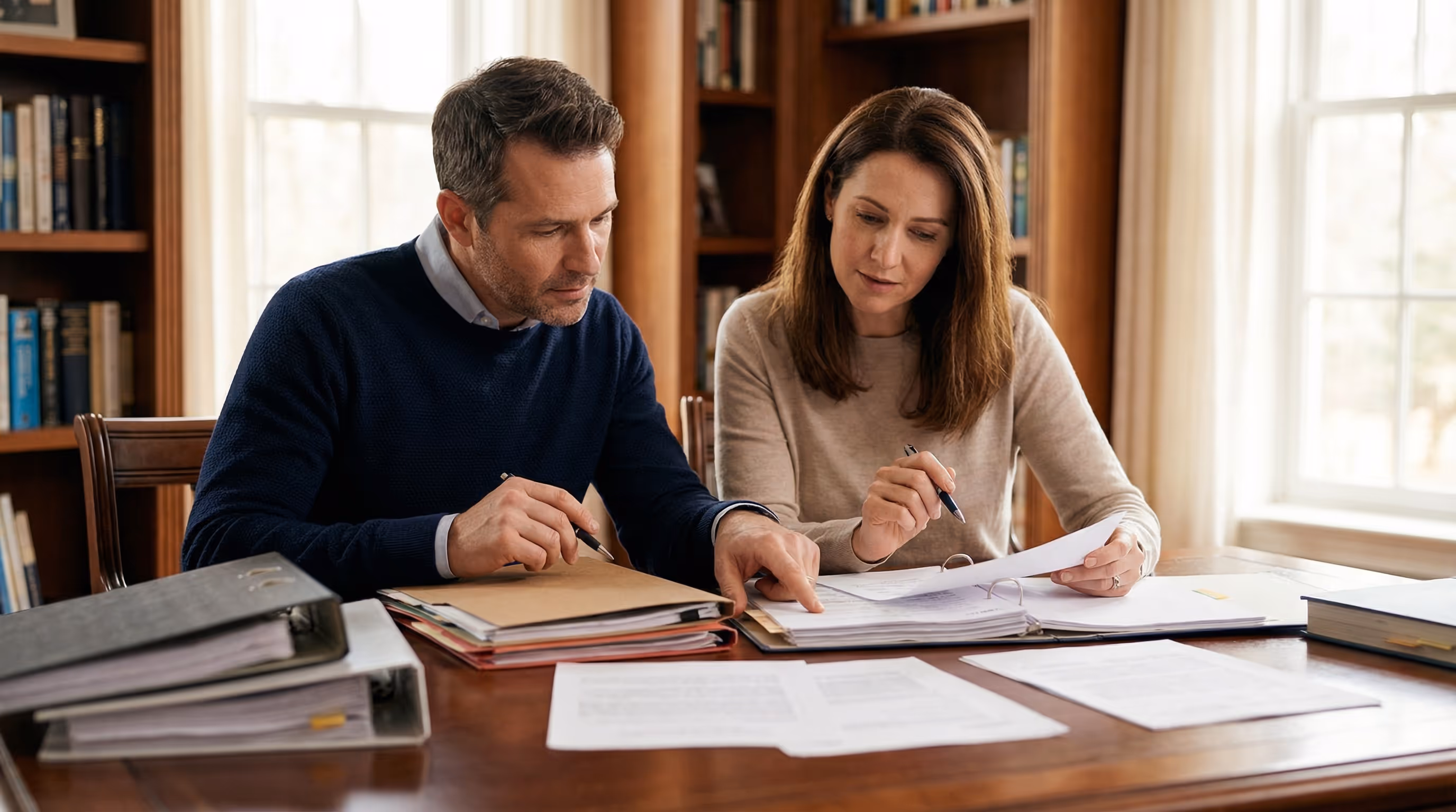 Siblings reviewing estate inventory documents