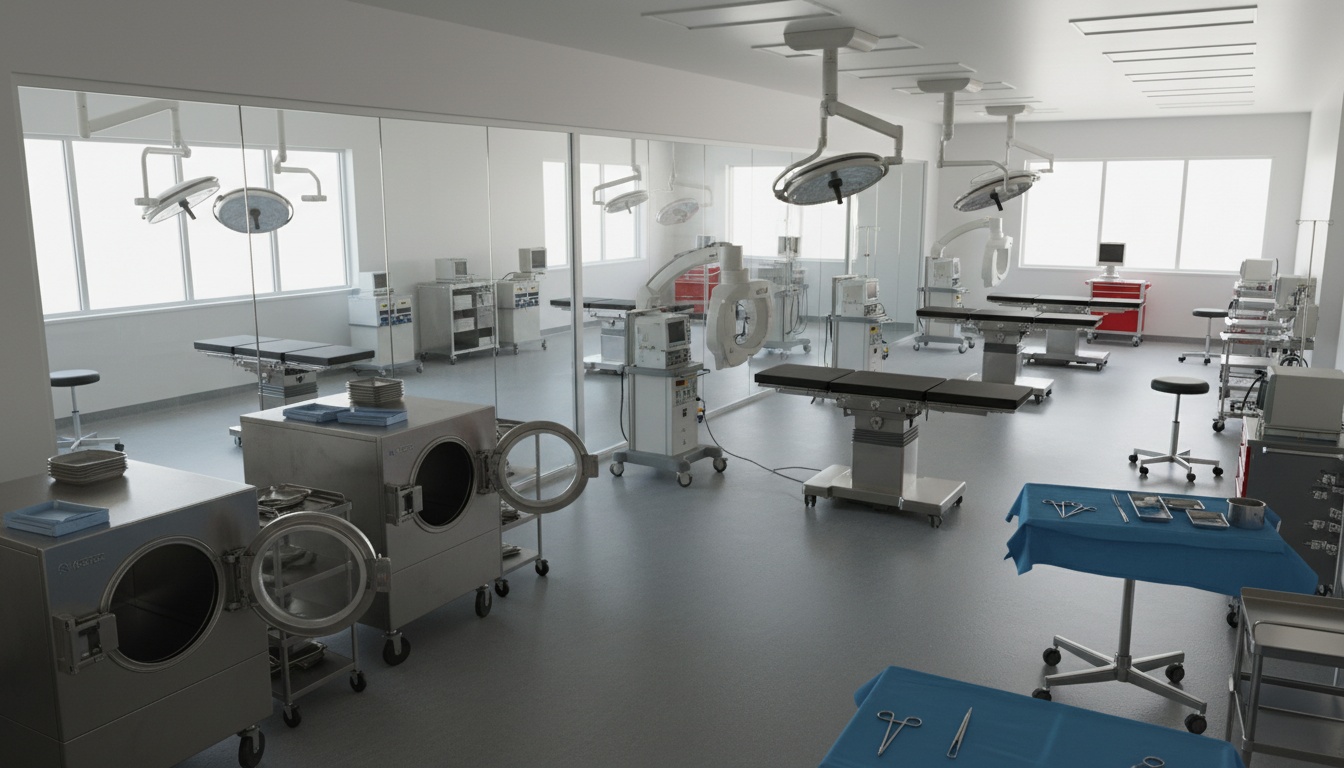A man appraising furniture in a home. Cartoon image in purple.