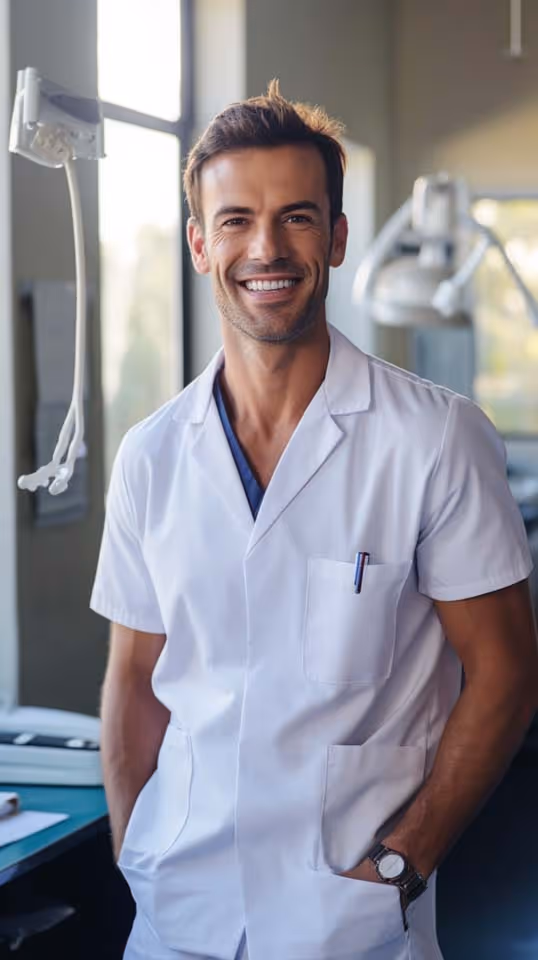 Un dentiste souriant et satisfait de son travail
