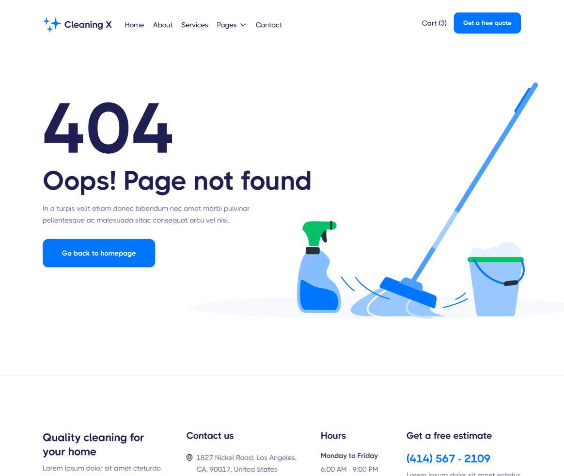 Cleaning X - 404 not Found page - Cleaning Services Webflow Template