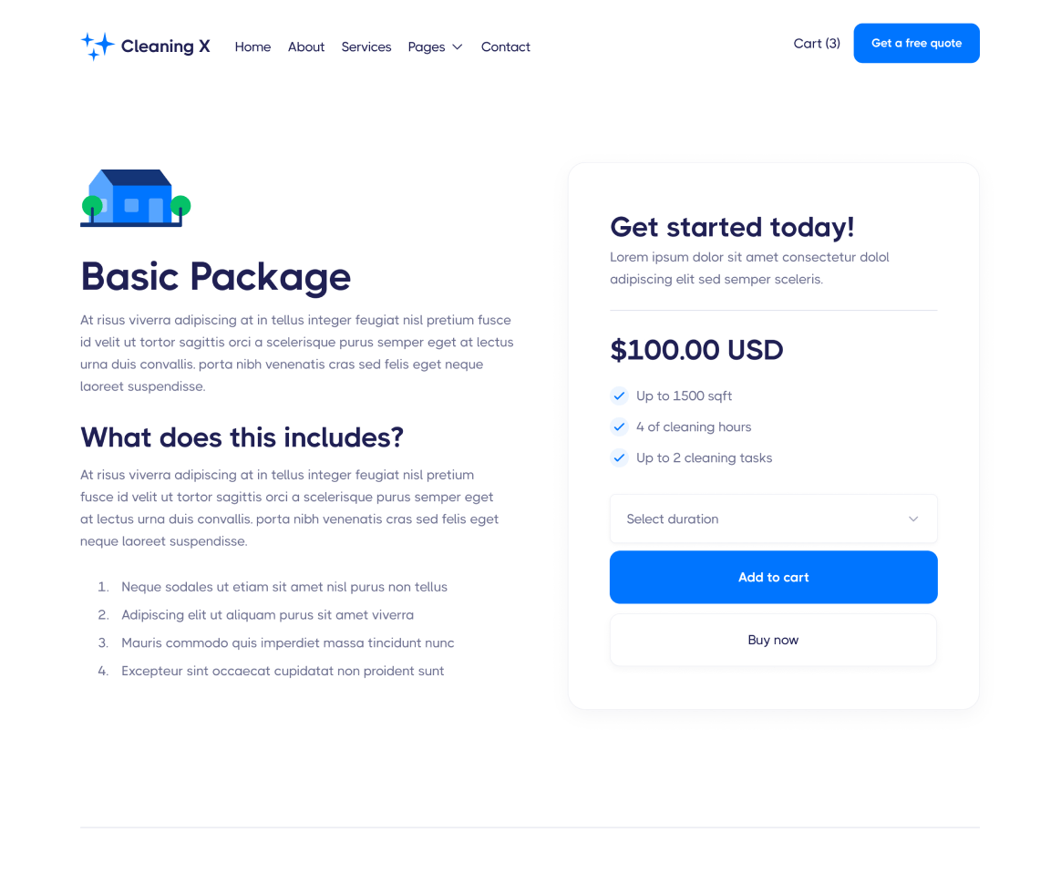 Cleaning X - Pricing Single page - Cleaning Services Webflow Template
