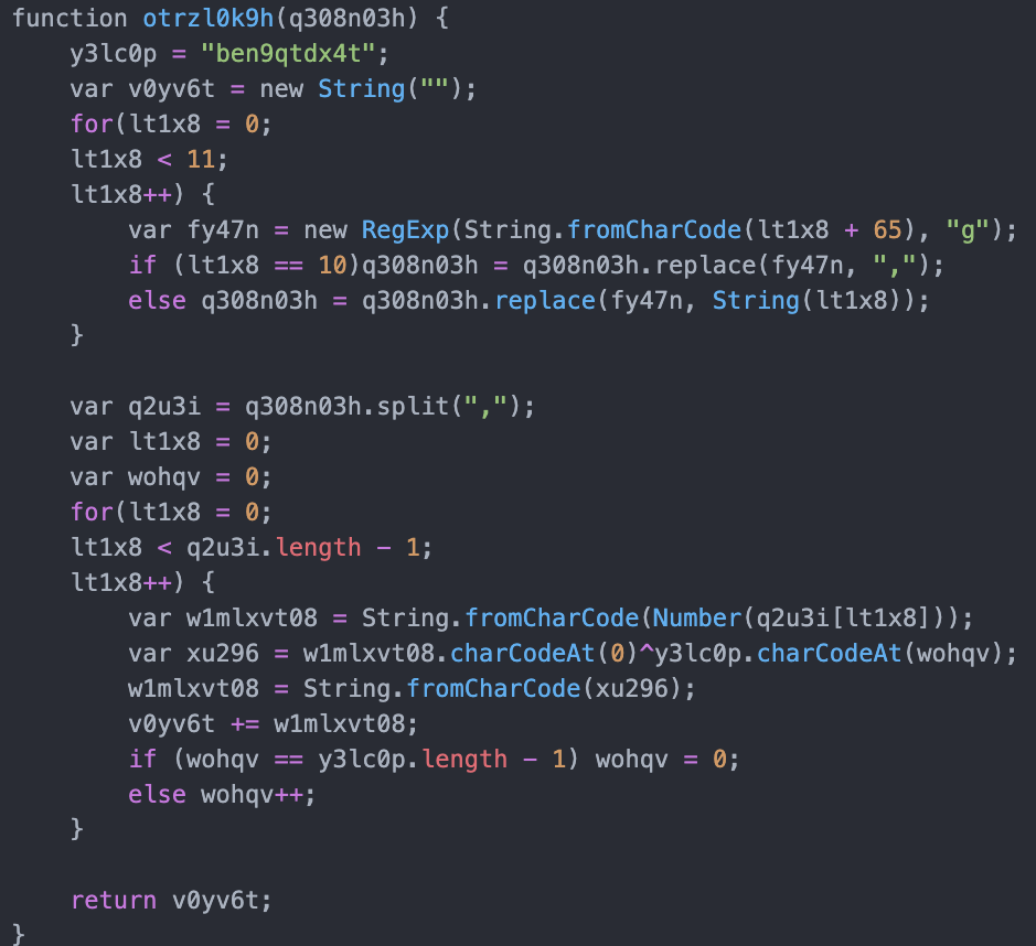 JavaScript Snippet Containing the XOR Function