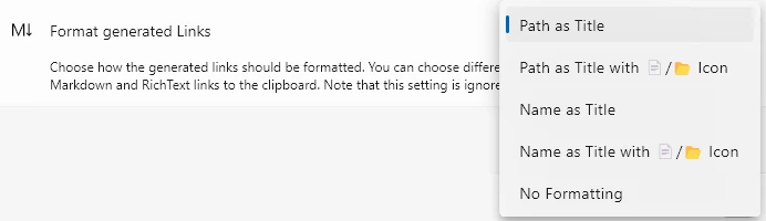 Setting to enable markdown and richtext formatting copied beside the link