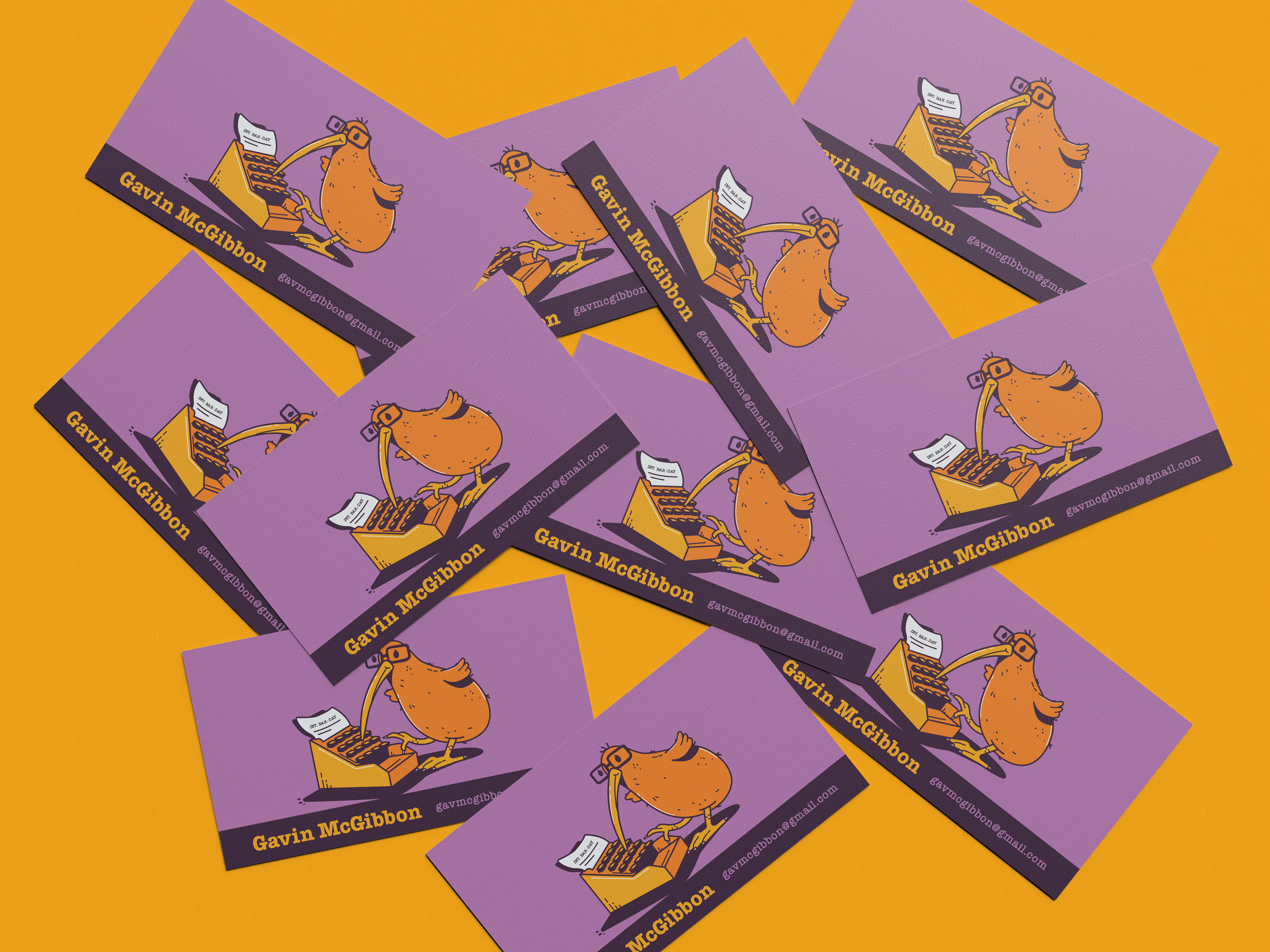 Gavin McGibbon's business cards laid out