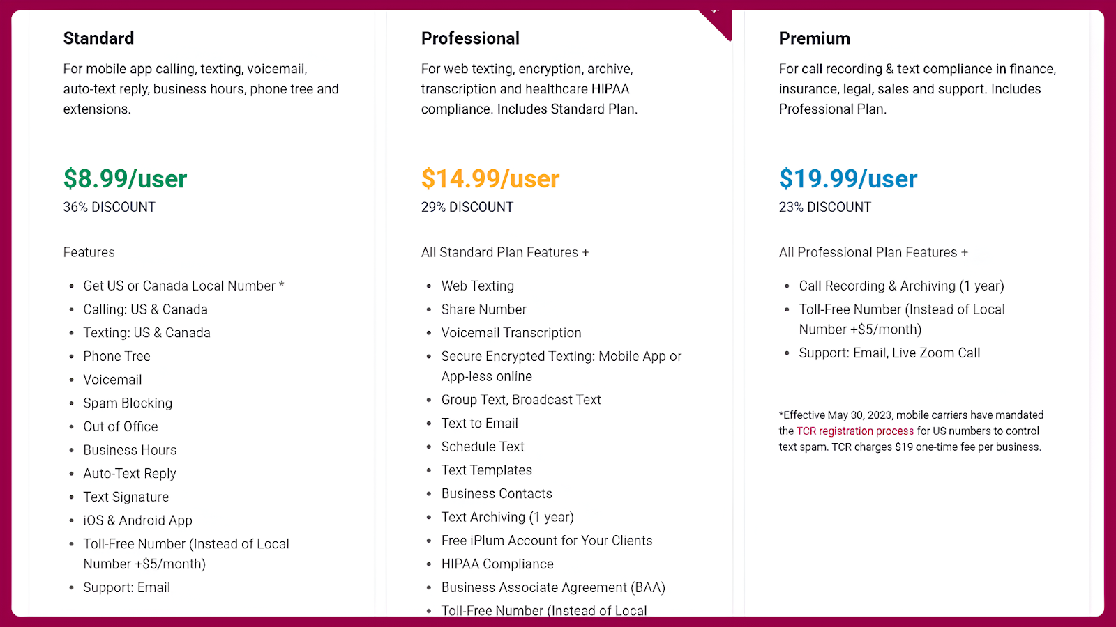 iplum pricing screenshot