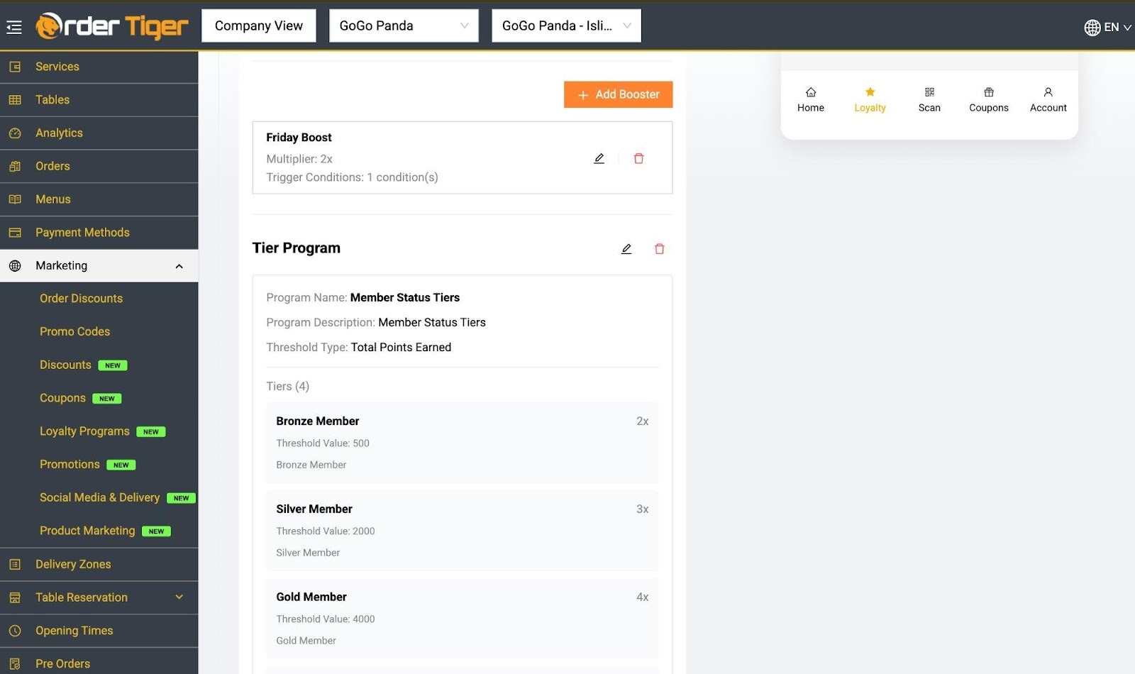 Boosters and Tier Programs Admin