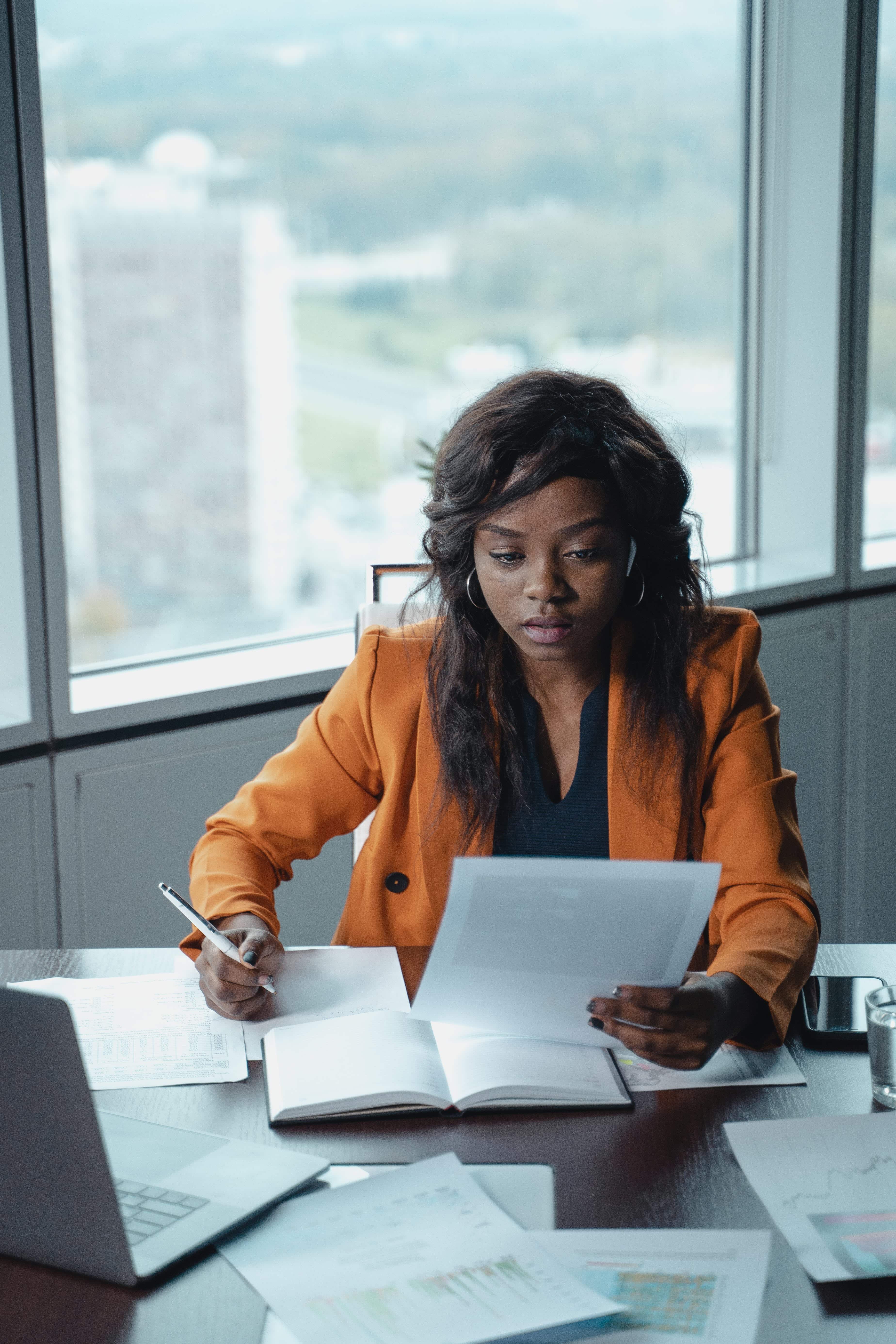 business woman attending online workshop course