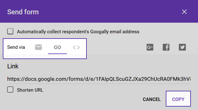 Send Google form via link