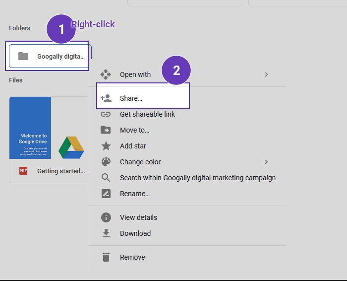 Go to Google Drive Sharing option