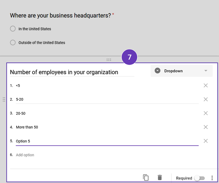 Add a dropdown question to Google Form