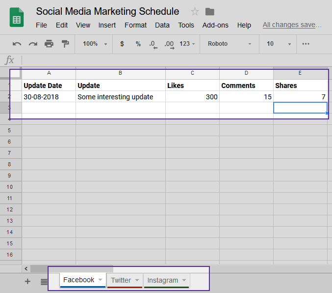 Create Social media marketing schedule with Google sheet