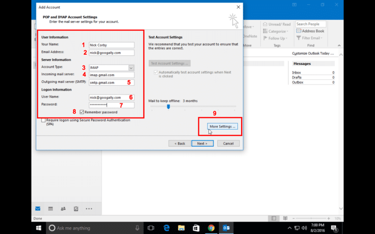 Gmail Outlook 2016 Setup - Step 6