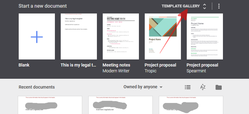 Click on Google Docs Template gallery