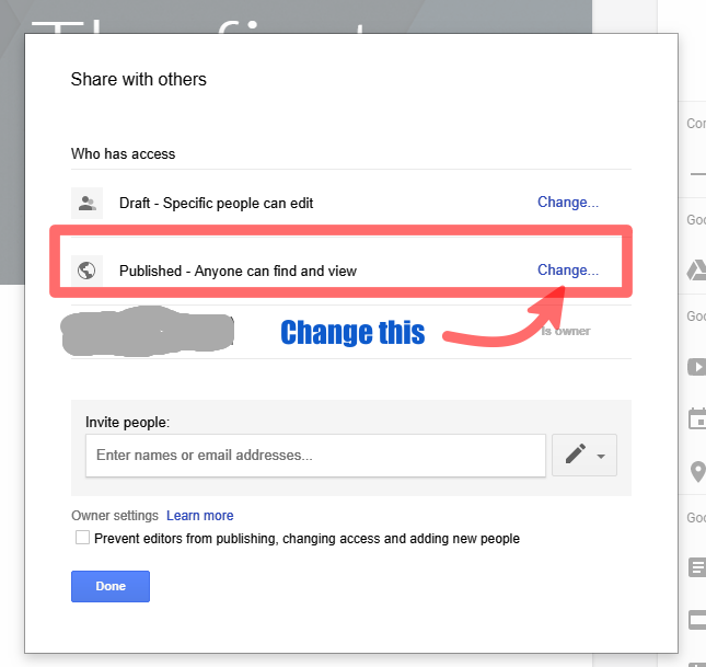 Change your Google Site sharing settings