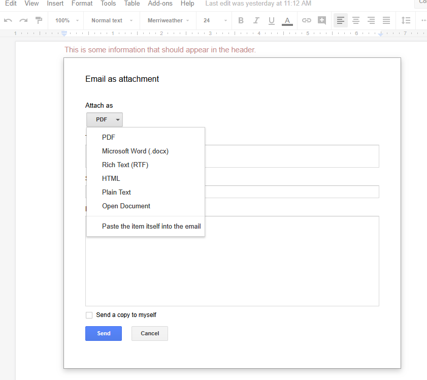 Select the attachment format in Google Slide