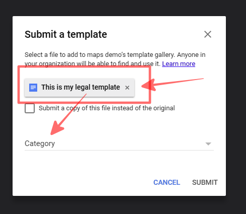 Select a category to submit your Google docs template