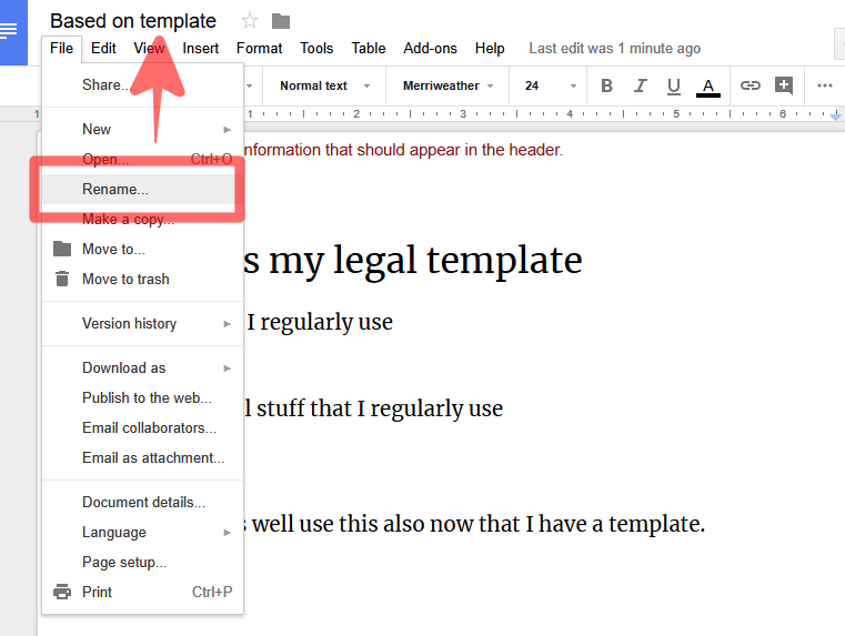 You Google doc has been created from the template