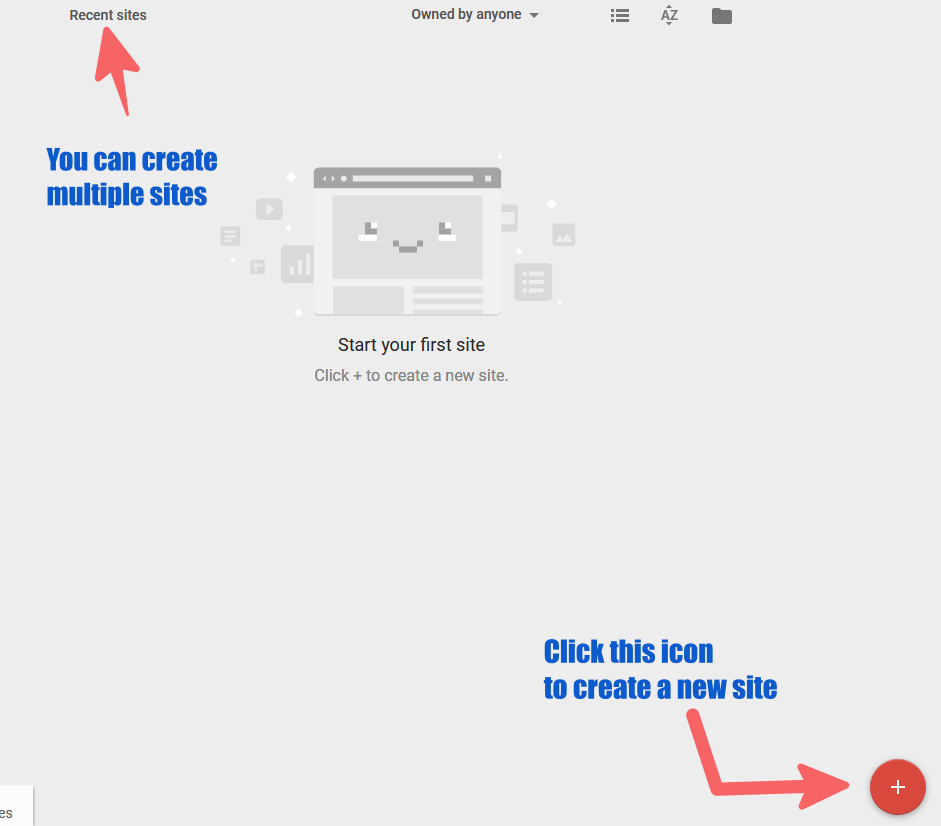 Click on plus icon to create new Google Site