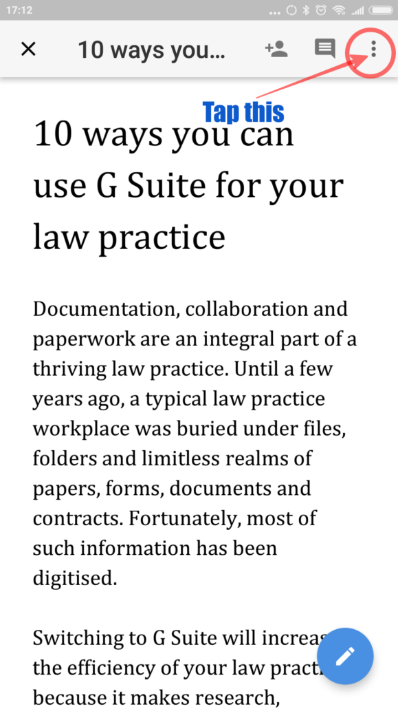 Click on 3 dot icon on top of your Google docs