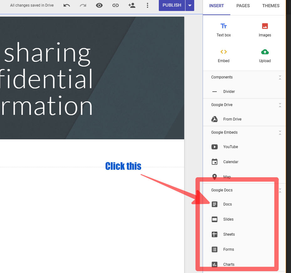 Add Google Doc widget to new Google site