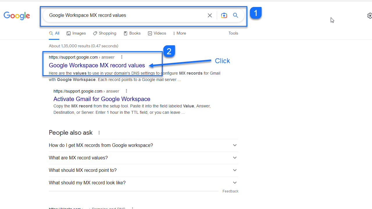 Finding the Google Workspace MX record values