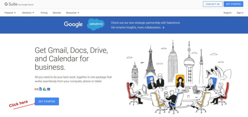 g suite registration - click get started button