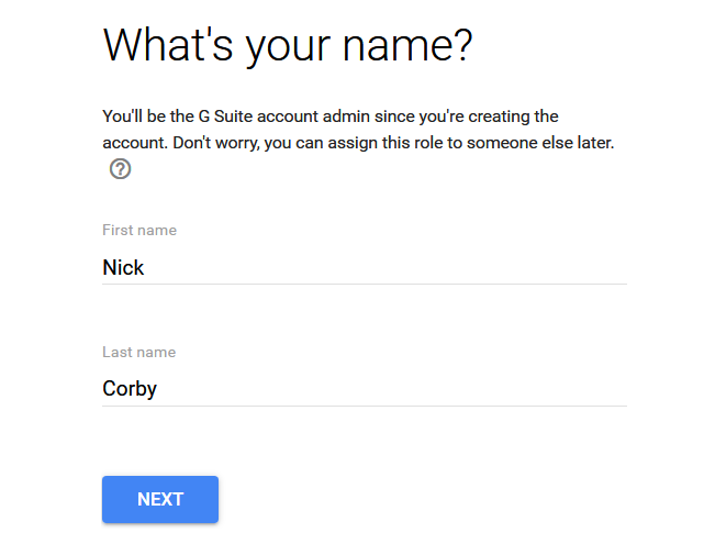 enter your name - gsuite registration