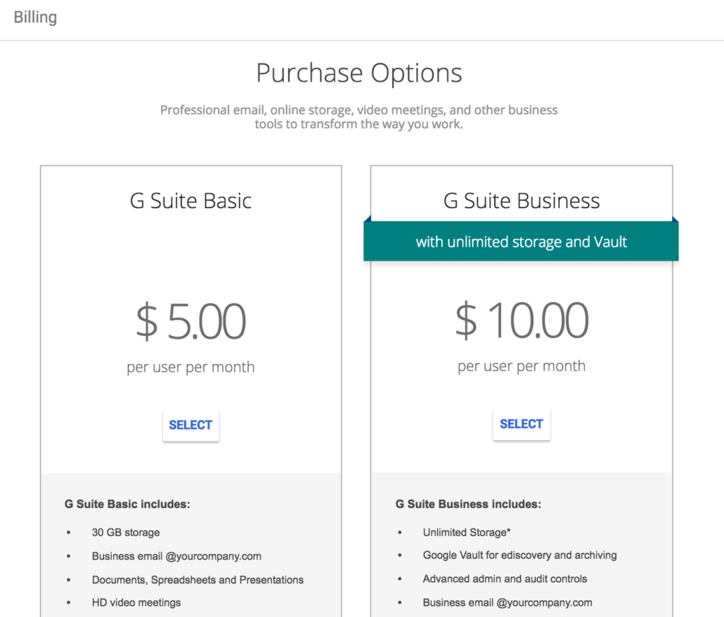 g suite purchase options - gsuite basic g suite business