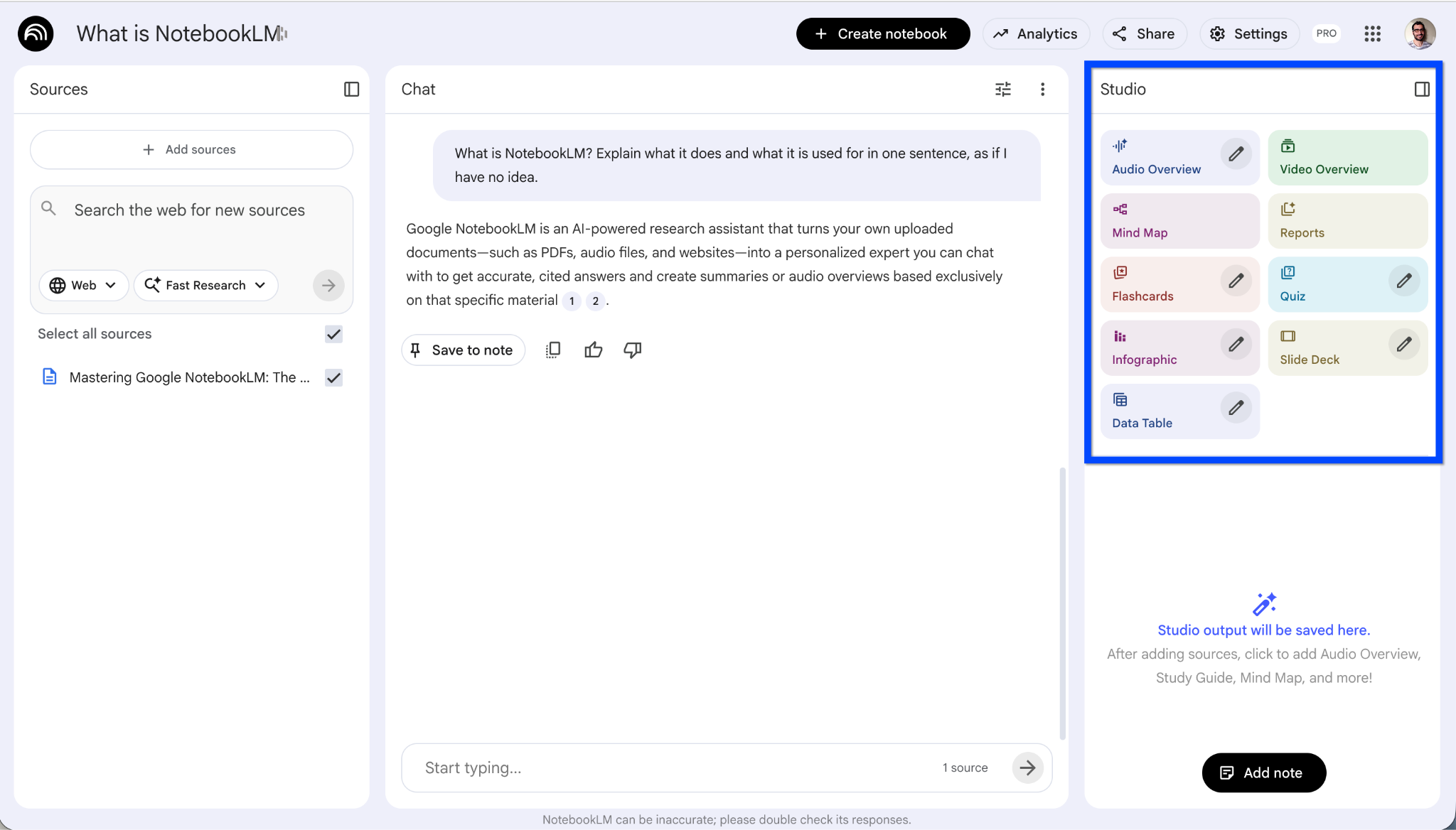 Types of content NotebookLM can create
