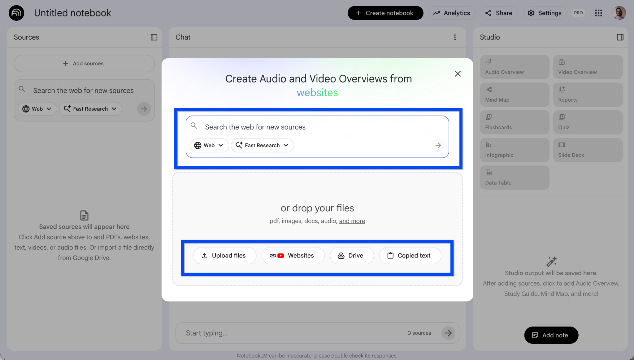 What types of sources can be provided to NotebookLM