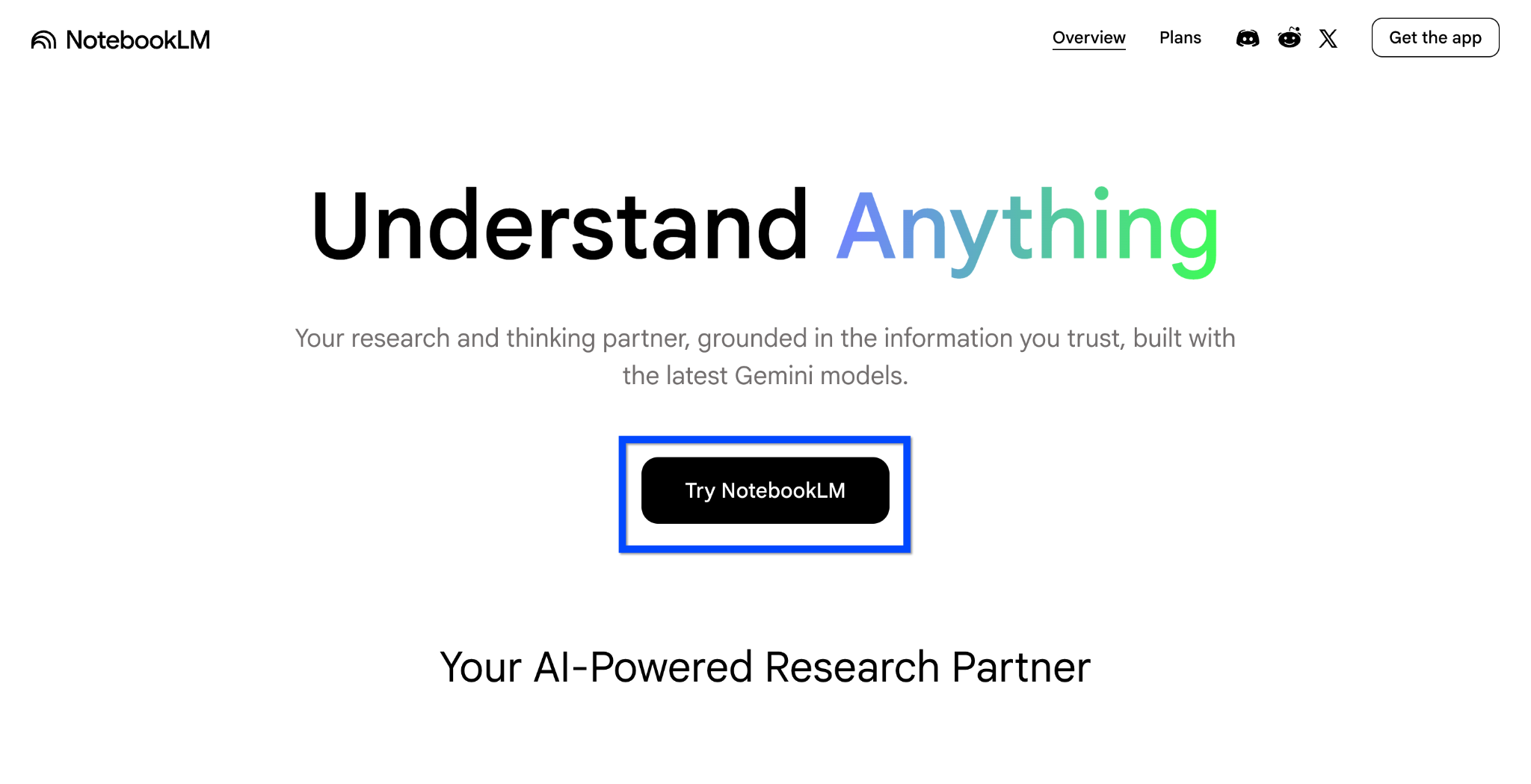 NotebookLM landing page