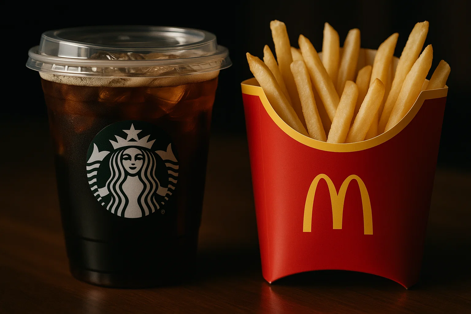 Starbucks iced coffee and McDonald’s french fries showing how everyday habits impact dental health