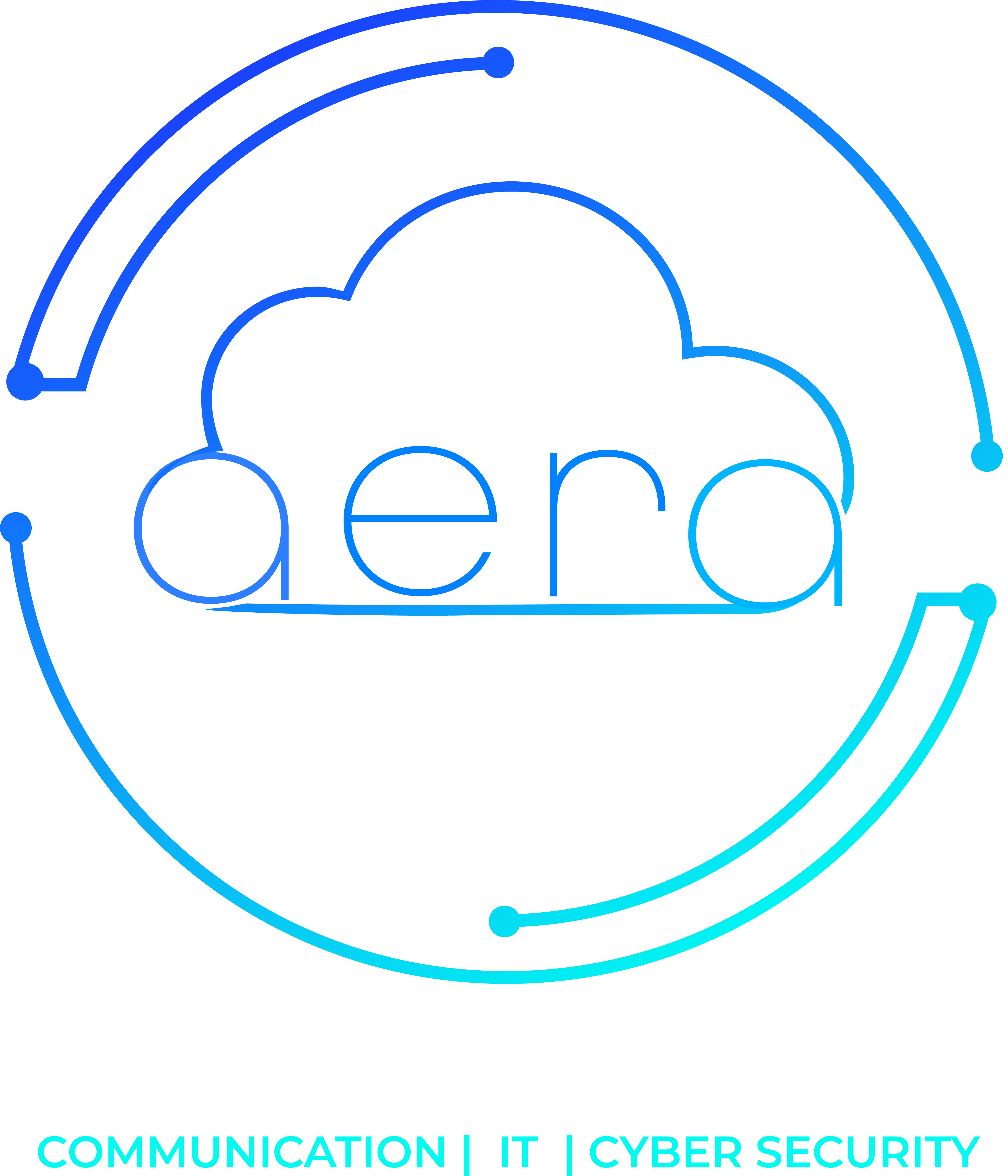 Aera logo with stylized cloud and circuits, tagline Communication, IT, Cyber Security below.