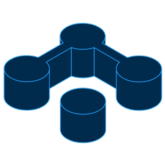 3D network diagram with three connected cylinders forming a triangle and one separate cylinder below.