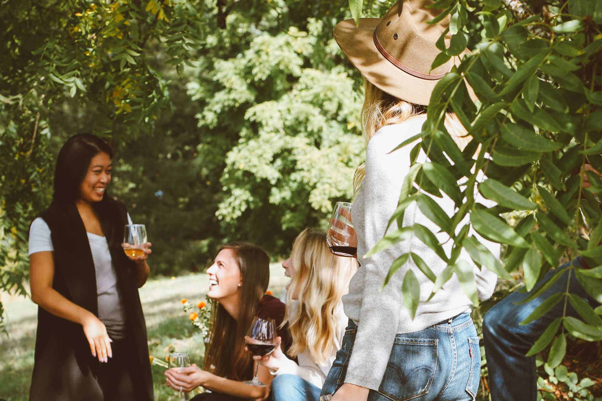 Friends talking outdoors